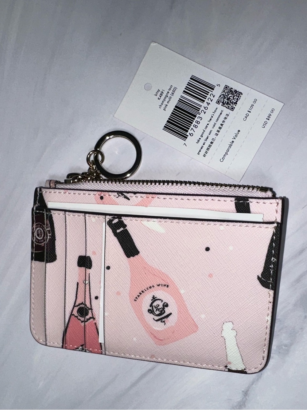 Kate Spade Bitsy Wallet Keychain Champagne Toss Pink Multi New! - Picture 7 of 9